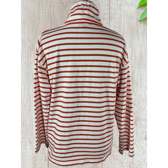 J Crew Womens Red White Striped Mock Neck Pullove Top Kangaroo Pocket Small - Picture 6 of 8